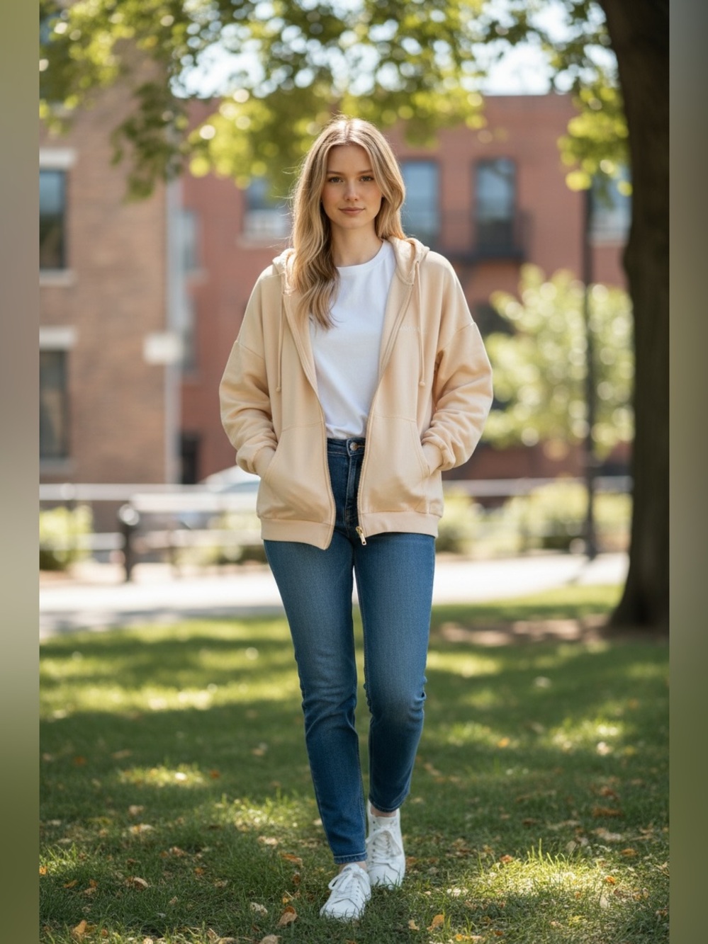 Classic Cream Zip-Up Jacket
